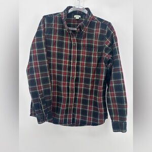 LL Bean Women's Scotch Plaid Flannel Shirt Relaxed Fit Button Up Top Size S Smal